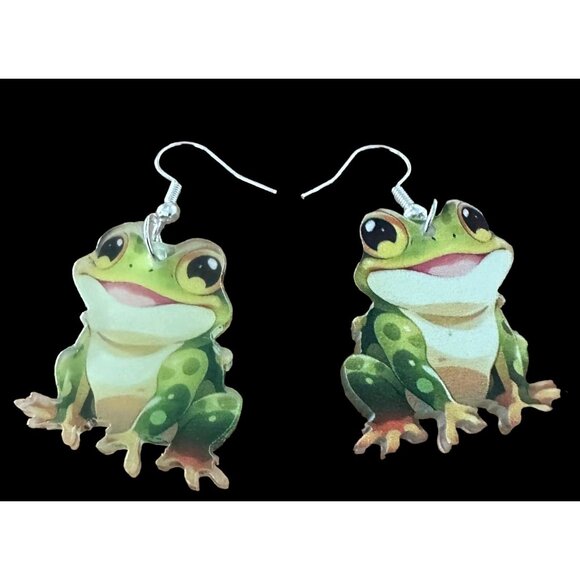 Frog Earrings New Dangle Hooks Green Double Sided Horny Toad Jeremiah Bu… - Picture 9 of 12